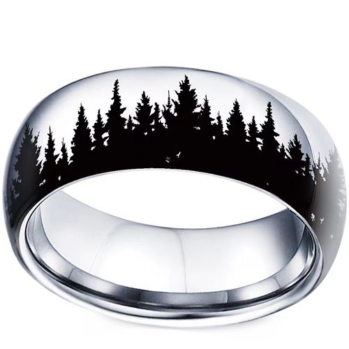 **COI Titanium Black/Silver Forest & Tree Dome Court Ring-9947BB
