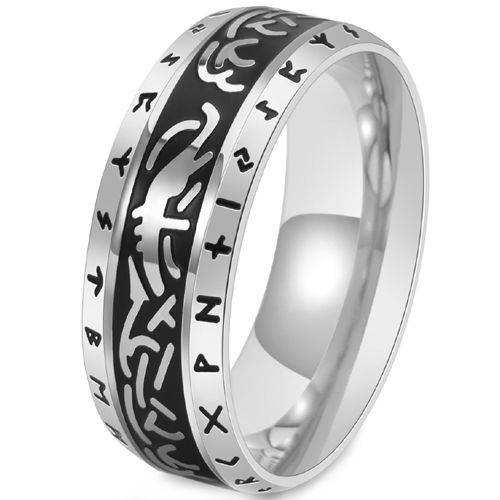 **COI Titanium Black Gold Tone/Silver/Black Celtic Ring With Runes-9951BB
