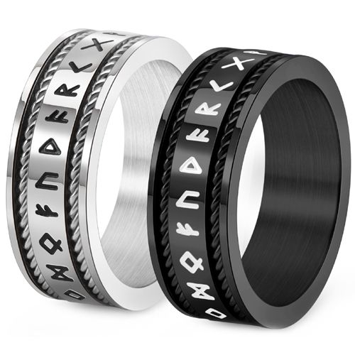 **COI Titanium Black/Gold Tone/Silver Wire Ring With Runes-9952BB