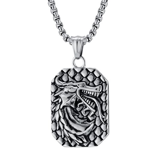 **COI Titanium Black Gold Tone/Silver Dragon Tag Pendant-9955BB