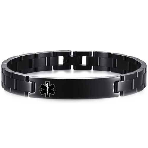 **COI Black Titanium Medical Alert Bracelet With Steel Clasp(Length: 8.07 inches)-9961BB