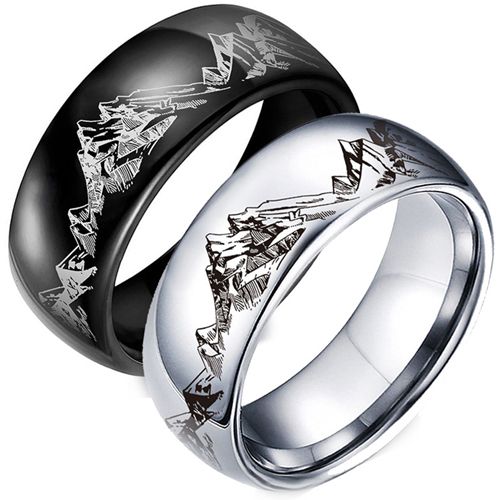 **COI Titanium Black/Silver Mountain Dome Court Ring-9969BB