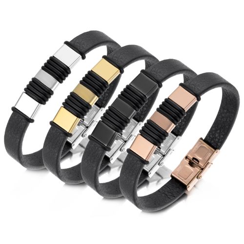 **COI Titanium Black/Gold Tone/Rose/Silver Black Bracelet With Steel Clasp(Length: 8.27 inches)-9979BB