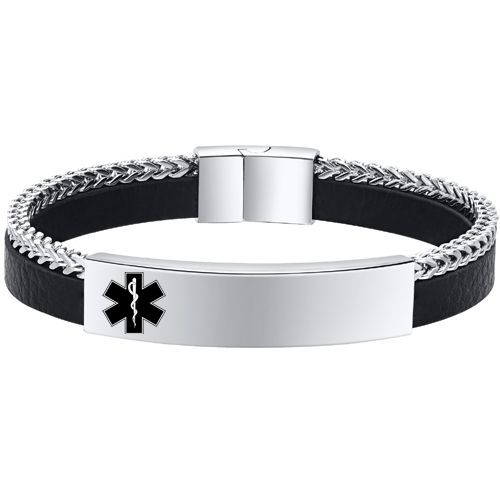 **COI Titanium Medical Alert Genuine Leather Bracelet With Steel Clasp(Length: 8.27 inches)-9985BB