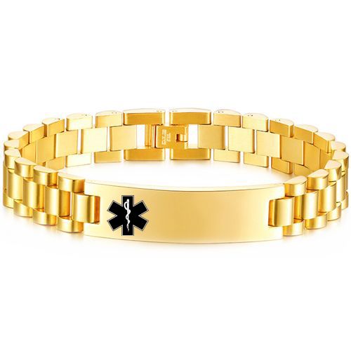 **COI Titanium Black/Gold Tone/Silver Medical Alert Bracelet With Steel Clasp(Length: 8.27 inches)-9986BB