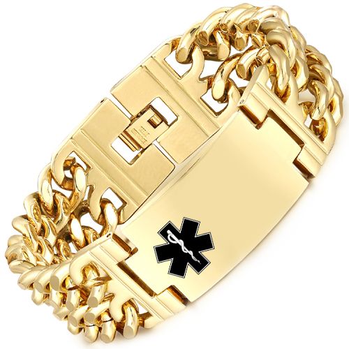 **COI Titanium Gold Tone/Silver Medical Alert Bracelet With Steel Clasp(Length: 8.85 inches)-9997BB