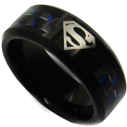 *COI Titanium Super Man Carbon Fiber Beveled Edges Ring-JT430