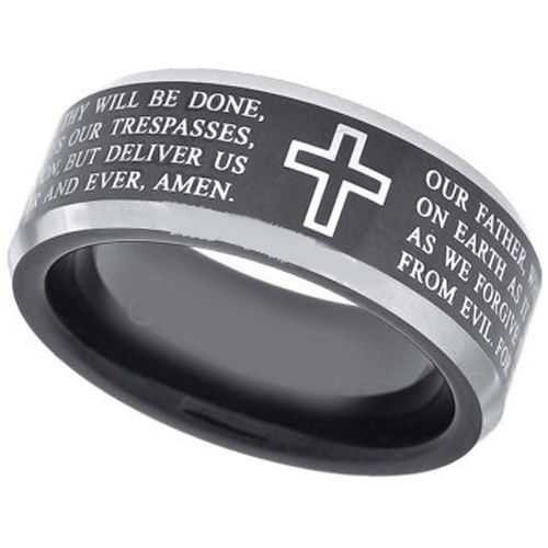 *COI Titanium Cross Prayer Beveled Edges Ring-JT5105