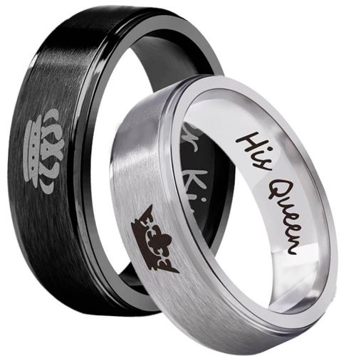 *COI Titanium Black Silver King Queen Crown Step Edges Ring-JT5153