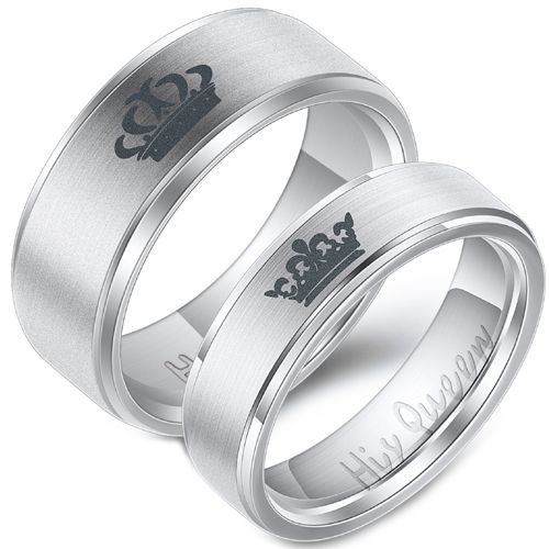 **COI Titanium King Queen Crown Step Edges Ring - JT3800