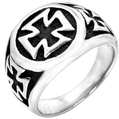 ***COI Titanium Black Silver Cross Ring-00013BB