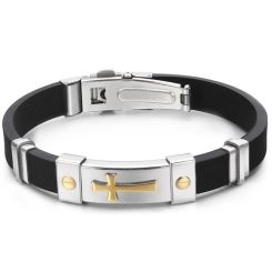 ***COI Titanium Silver/Gold Tone Silver Cross Bracelet With Steel Clasp(Length: 8.27 inches)-00021BB