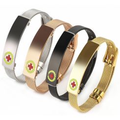 ***COI Titanium Black/Gold Tone/Rose/Silver Medical Alert Bracelet With Steel Clasp(Length: 8.46 inches)-00025BB