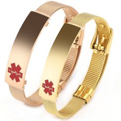 ***COI Titanium Black/Gold Tone/Rose/Silver Medical Alert Bracelet With Steel Clasp(Length: 8.46 inches)-00026BB