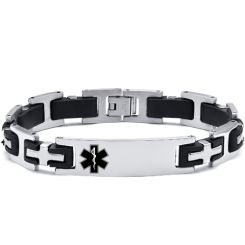 ***COI Titanium Black Silver Medical Alert Bracelet With Steel Clasp(Length: 8.46 inches)-00030BB