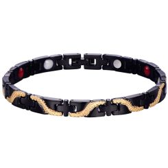 ***COI Titanium Black Gold Tone Bracelet With Steel Clasp(Length: 7.87 inches)-00032BB