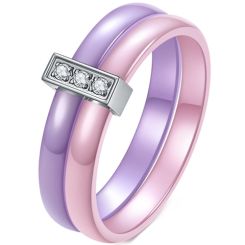 ***COI Titanium Cubic Zirconia Ring With Purple & Rose Ceramic-00041BB