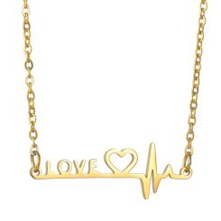 ***COI Titanium Gold Tone/Silver Heartbeat & Heart Love Necklace(Length: 17.71 inches)-00043BB