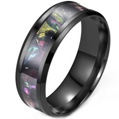 ***COI Black Titanium Beveled Edges Ring With Abalone Shell-00058BB