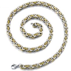 ***COI Titanium Gold Tone Silver Necklace With Steel Clasp(Length: 21.65 inches)-00068BB