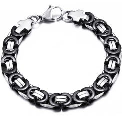 ***COI Titanium Black Silver Bracelet With Steel Clasp(Length: 8.66 inches)-00070BB