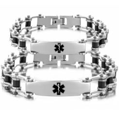 ***COI Titanium Black Silver Medical Alert Bracelet With Steel Clasp(Length: 8.27 inches)-00081BB