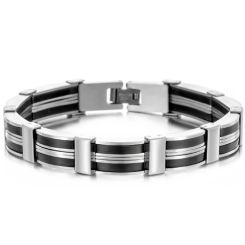 ***COI Titanium Black Silver Bracelet With Steel Clasp(Length: 8.46 inches)-00088BB