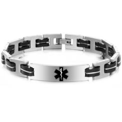***COI Titanium Black Silver Medical Alert Bracelet With Steel Clasp(Length: 8.46 inches)-00089BB