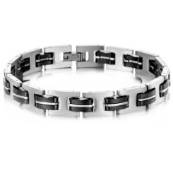 ***COI Titanium Black Silver Bracelet With Steel Clasp(Length: 8.66 inches)-00090BB