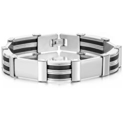 ***COI Titanium Black Silver Bracelet With Steel Clasp(Length: 8.27 inches)-00093BB