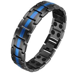 ***COI Titanium Black Blue Bracelet With Steel Clasp(Length: 8.27 inches)-00098BB