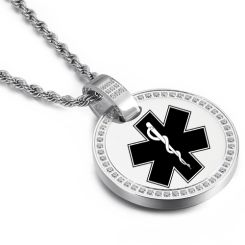***COI Titanium Gold Tone/Silver Medical Alert Pendant With CNC Cubic Zirconia-00108BB