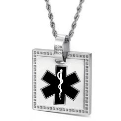 ***COI Titanium Gold Tone/Silver Medical Alert Pendant With CNC Cubic Zirconia-00109BB