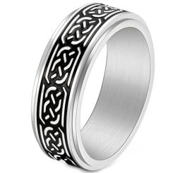 ***COI Titanium Black Gold Tone/Silver/Black Celtic Step Edges Ring-00111BB