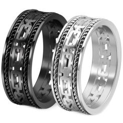 ***COI Titanium Black/Gold Tone/Silver Celtic Key Chain Link Ring With Wire-00115BB