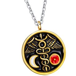 ***COI Titanium Black Gold Tone Orange & White Medical Alert Pendant-00116BB