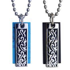 ***COI Titanium Black Silver Celtic Pendant With Blue Turquoise/Black Onyx-00117BB