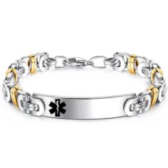 ***COI Titanium Gold Tone Silver Medical Alert Bracelet With Steel Clasp(Length: 8.07 inches)-00123BB