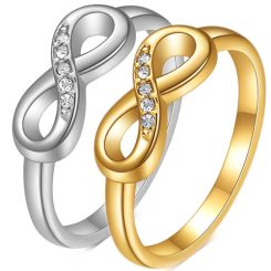 ***COI Titanium Gold Tone/Silver Infinity Ring With Cubic Zirconia-00138BB