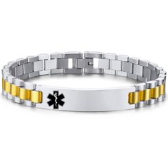 ***COI Titanium Gold Tone Silver Medical Alert Bracelet With Steel Clasp(Length: 8.27 inches)-00143BB