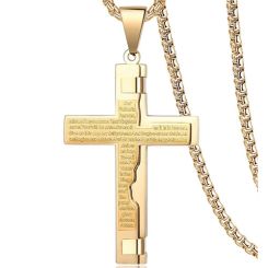 ***COI Titanium Black/Gold Tone/Silver Cross Prayer Pendant-00151BB