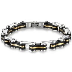 ***COI Titanium Black Gold Tone Silver Bracelet With Steel Clasp(Length: 8.27 inches)-00156BB