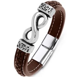 ***COI Titanium Infinity Celtic Genuine Leather Bracelet With Steel Clasp(Length: 7.87 inches)-00158BB
