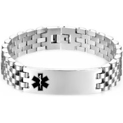 ***COI Titanium Black/Gold Tone/Silver Medical Alert Bracelet With Steel Clasp(Length: 8.27 inches)-00165BB