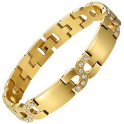 ***COI Gold Tone Titanium Cubic Zirconia Bracelet With Steel Clasp(Length: 8.27 inches)-00171BB