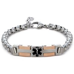 ***COI Titanium Black/Rose Silver Medical Alert Bracelet With Steel Clasp(Length: 7.87 inches)-00173BB