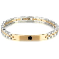 ***COI Titanium Black/Gold Tone/Rose Silver Medical Alert Bracelet With Steel Clasp(Length: 8.07 inches)-00176BB