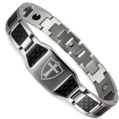 ***COI Titanium Black/Gold Tone/Silver Cross Carbon Fiber Bracelet With Steel Clasp(Length: 8.27 inches)-00177BB