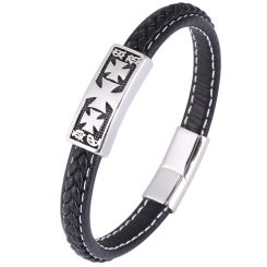 ***COI Titanium Cross Genuine Leather Bracelet With Steel Clasp(Length: 8.07 inches)-00183B