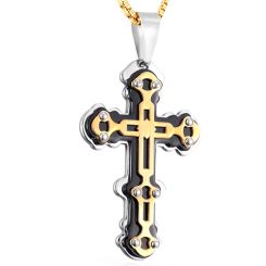 ***COI Titanium Black Gold Tone Silver Cross Pendant-00194BB